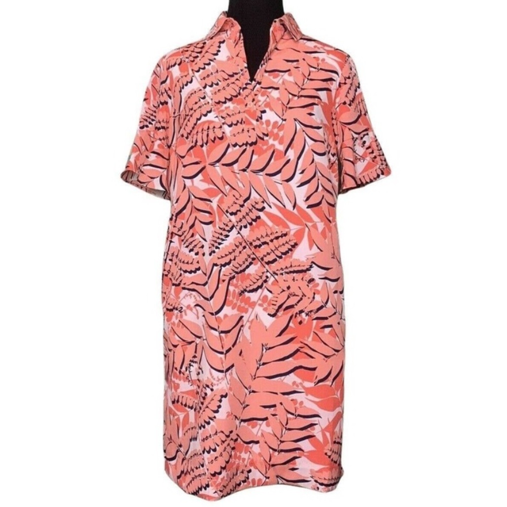 BR • Coral Palm Print Bell Sleeves Dress